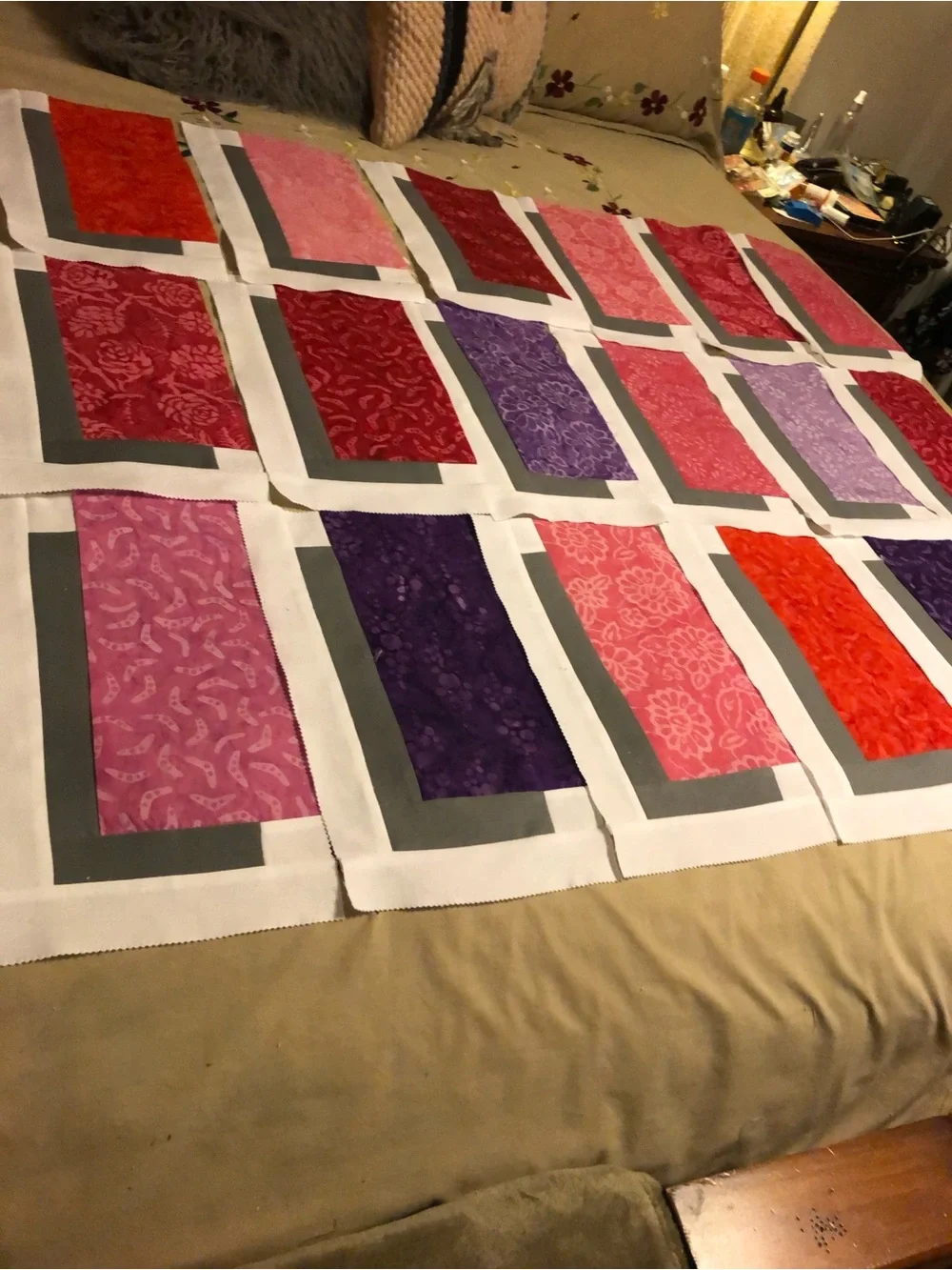 ONE OF A KIND-HANDCRAFTED Colorful “Floating “ Triangles Quilt